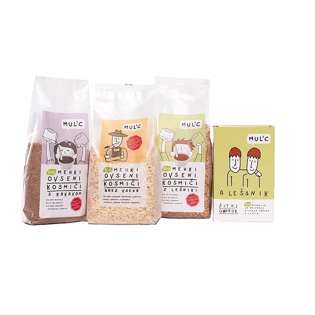 Mul'c, bio žitni obroki in kakavov napitek